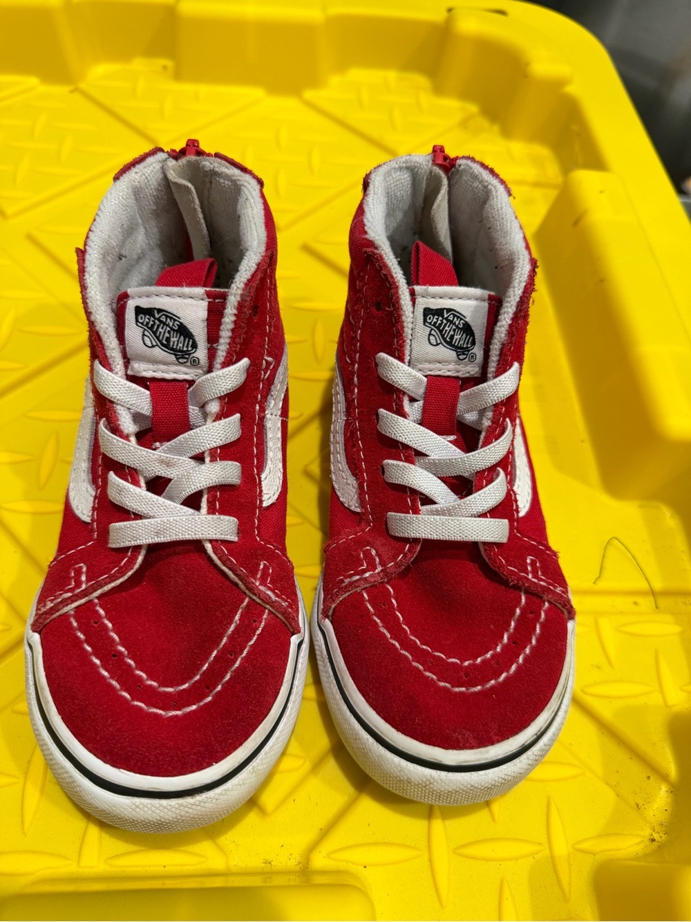 Vans Kids Red and White High-Top Skate Sneakers